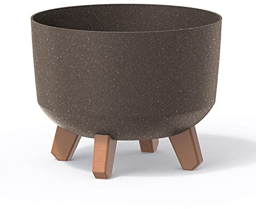 Vaso per Fiori piante Tondo Gracia Regular ECO WOOD Decorativo in Plastica e 33% Legno da Interno Esterno 24x24x19 cm Caffè Design Moderno 5 Litri