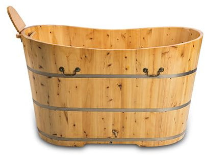 PureHaven Holzbadewanne 150x62cm aus Zedernholz 150 L ergonomische Formgebung pflegeleichte Oberfläche verstärkter Rahmen inkl. Ablauf