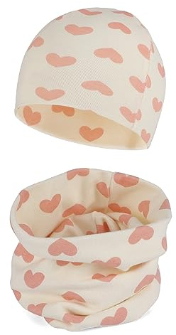 Cheerful Mario Cotone Berretto e Sciarpa Scaldacollo Coordinati per Bambini Modello Carino Neonato Cappello y Sciarpa Rosa Cuore 6-24 mesi