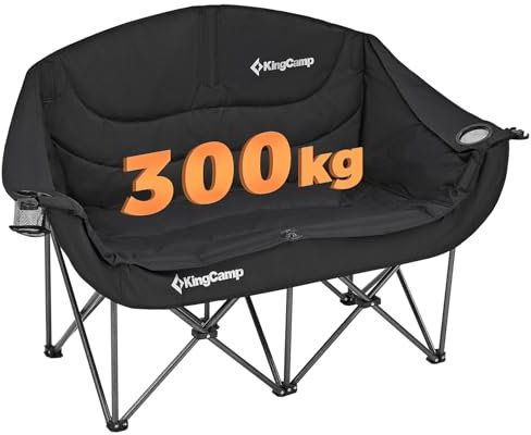KingCamp Camping Couch Faltbar bis 300 kg, Luxus Campingstuhl Klappbar 2 Personen, Campingsofa Gepolstert mit Armlehne, Doppel Campingstuhl Hochlehner, Camping Sofa 2 Sitzer für Outdoor Garten Balkon