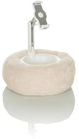 hjh OFFICE Handy und Tablet Halterung Kissen COMFILAP II Handyhalterung 360° drehbar, 180° neigbar, Geräte bis 21 Zoll, Stoff Beige, 930004