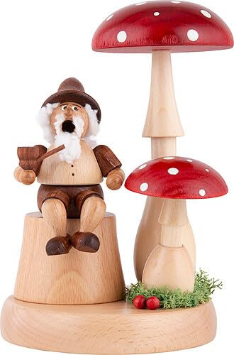 Erzgebirge Palast Holzkunst Schubert Räuchermännchen Wichtel unter Fliegenpilz - 16 cm