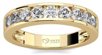 Jeulia 925 Sterling Silber Ring Damen Gelbes Gold Verlobungsring Ewigkeitsringe Eheringe Zirkonia Kristall Damenring zum Jubiläum, Weihnachten, Valentinstag