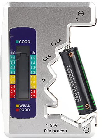 Tomotato Probador De Batería, Pantalla LCD Digital Universal Detector De Capacidad De Batería Comprobador Monitor De Energía De Batería Herramienta De Medición para Pilas De Botón AA AAA 9V