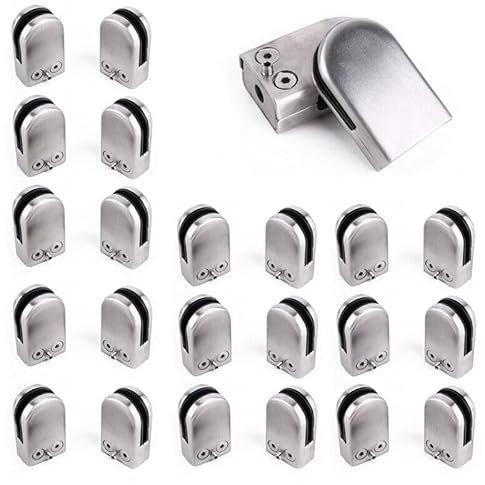 Glass Clamps 24 Pcs Glass Clamp Holder 6-8mm Polished Stainless Steel for Railing Stair, Stainless Steel Glass Bracket Polished Flat Back Round Glass Clip for Stair, Balustrade, Handrail, Window