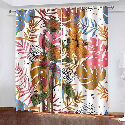 3D Kinderzimmer Verdunkelungsvorhänge Rosa Blätter 2 X 75 X 166 cm,3D-Gedruckte Vorhänge Wohnzimmer Bürovorhänge Energiesparende Geräuschreduzierende Kindergardinen - Vorhang Für Das Esszi -5N1U9O9Y2