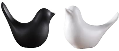 Hoshisea 2 Stück Keramik Vogeldekofiguren, Deko Vögelm, Deko Wohnzimmer Modern, Vogelattrappe, Wird für Kaffeetische, Zähler, Schreibtische Verwendet （Schwarz und Weiß）