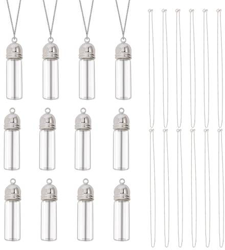 CHGCRAFT 12 Stück Glasflaschen Halsketten Für Flüssigkeitsfläschchen Anhänger Wasser Halsband Wird Mit 12 Ketten Und 30 Schnallen Geliefert Kann als Hängende Dekoration