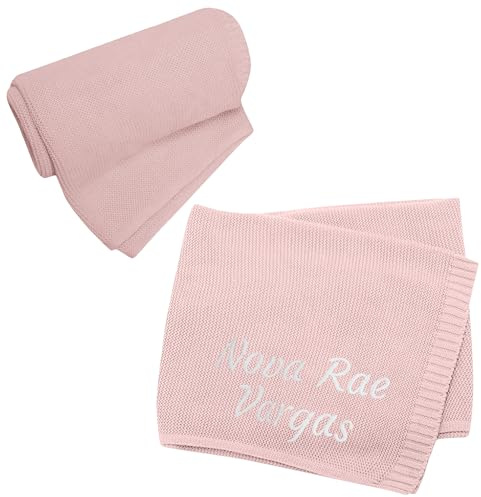 Babydecke mit Gestickter Namen Babydecke Personalisiert Baby Decke Neugeborenen Baumwolle Strickdecke Personalisierte Geschenke Baby, 80x100cm (F)