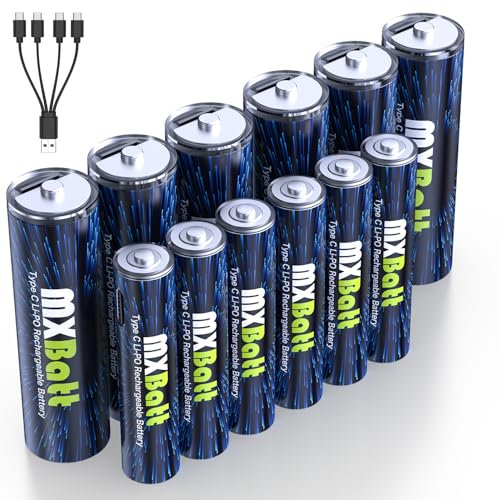 MXBatt Batterie Ricaricabili USB C AA e AAA al Litio Combo, Pile AA Ricaricabili da 1,5 V 3400mWh 6 Pack, AAA 1200mWh 6 Pack