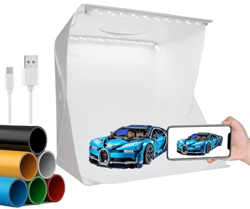Fotografiljuslåda, bärbar ljuslåda för fotografering, med 2 x LED-ljuspanel, 6 bakgrunder för produktvisning