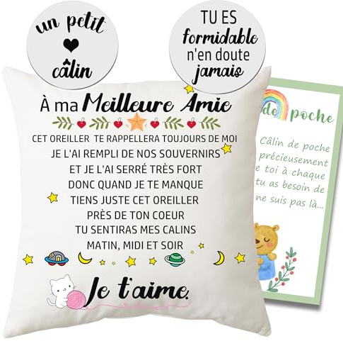 Regalo de Navidad Fundas de cojín Mejor amiga+ficha de abrazos Regalo Amie Cumpleaños Amie,Inspirante Regalo Mujer Te Amo Regalo Gracias Amie Regalo de cumpleaños Mejor Amiga