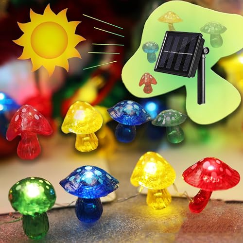 Mushroom Decor Solar String Lights Outdoor Garden Fairy Lights-14ft 40 LED Waterproof with 8 Flick Options- Solar Christmas Lights for Outside 3D Mushroom Party Decoration for Yard Fence Doorway