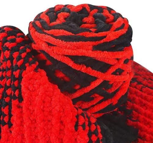 Anevous 90g Strickwolle zum Häkeln, Weich klobiges Garn für Garnprojekte, Häkelgarn Wolle zum Stricken, Strickgarn für Schuhe Mützen, Decken Schals, Handgefertigte Taschen,Schwarz Rot