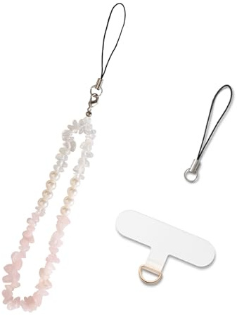 MORSUNBELA Handykette Kurz Rosa Handyschmuck Handschlaufe Handyband Handyanhänger Perlen Hellrosa Universal Lanyard Handykette
