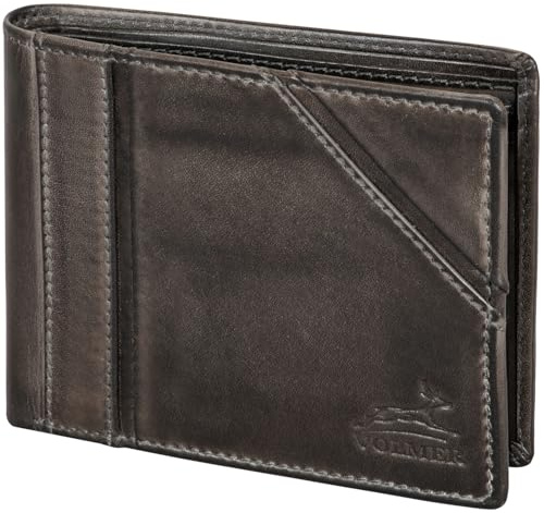 Fa.Volmer ® Leder Geldbörse Herren mit RFID-Schutz I 10 Fächer für Kreditkarten I Querformat I VO37 (Grau)