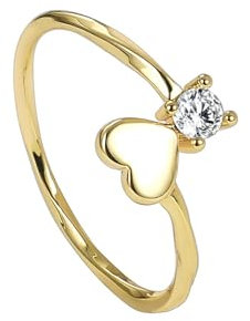 Whoiy Vorsteckring Echtgold 750 Herz, Ring Gold Women 18K Gelbgold mit 0.1ct Moissanit für Frauen Größe 58 (18.5)