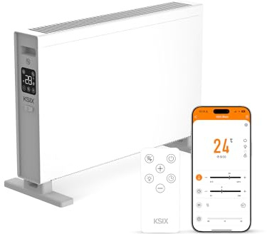 KSIX Blaze Calefactor eléctrico de convección inteligente 2000W, Pantalla LED táctil, 2 modos, App Tuya, Control remoto, Blanco