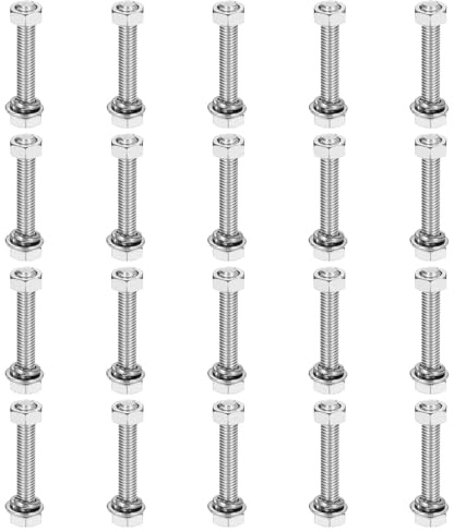 sourcing map M5 x 30 mm, 304 Edelstahl, Sechskantschrauben, Muttern, Flach- und Sicherungsscheiben, Sortimentsset, Vollgewinde, helle Oberfläche für Zuhause, Elektronik, Maschine, 20 Sets