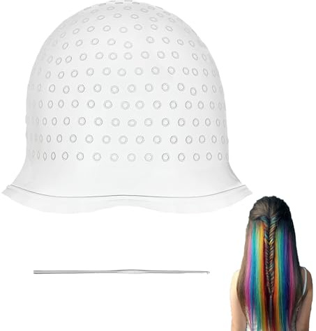 Highlighting Cap Silicone Highlight Hair Cap with Hook Kit, Punched Hole Hair Dye Caps for Coloring Staining, Reusable Hairdressing Tools for Home Salon