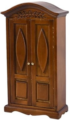 1/12 Scale Dollhouse Accessories Miniature Antique Wooden Wardrobe Double Door Cabinet Bedroom Scene Display Doll Houses Wardrobe