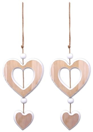 KLINNA 2 Stück Herz Hängedeko aus Holz | Dekoherz & Dekoaufhänger für Fensterdeko oder Wanddeko | Holz Anhänger für Hochzeit, Valentinstag & als Geschenkidee (WD0038)