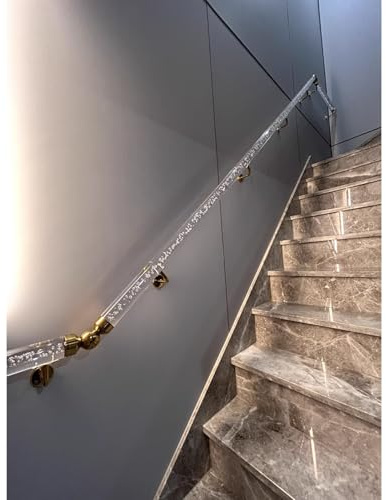 Barandi, para escaleras de acrílico, Pasamanos de cristal acrílico for escaleras de 50 a 600 cm con soporte dorado(60cm(2ft))