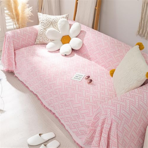 Cobija extragrande y moderna de color liso, antideslizante, suave, para sofá de 1/2/3/4 plazas, cojines acogedores para sala de estar y dormitorio (rosa, 180 x 230 cm)