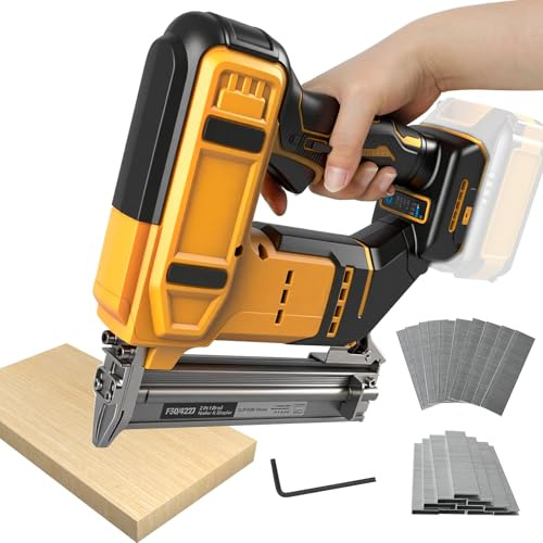 Cordless Brad Nailer, 2 in 1 Electric Brad Nailer Stapler 18GA Nail Gun Staple Gun for Dewalt 20V Battery with 1000Pcs Nails, 1000Pcs Staples for Wood Carpentry (No Battery)