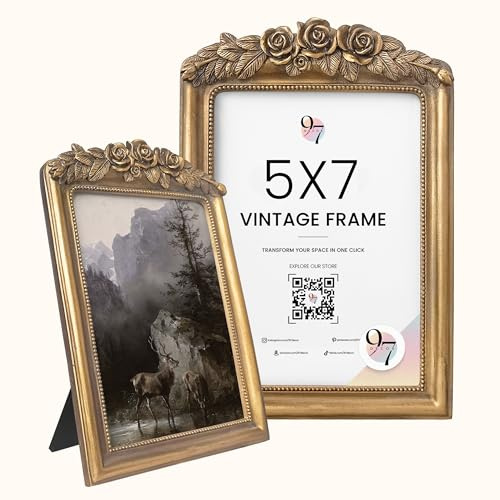 97 Decor Vintage Gold Picture Frames 5x7 - Gold Vintage Picture Frames 5 x 7, Ornate Golden Frame 5 By 7 For Tabletop And Wall Mounting, Decorative Antique 5x7 Rose Frame Antique Home Decor