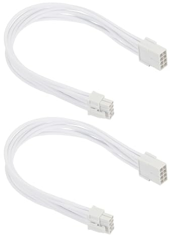 PATIKIL PCIe Cable 8 Pin Male to 8 Pin (6+2) Male 18AWG 300mm/12 Inch Long, 2Pcs GPU Power Supply PCI Express Power Adapter Cable for Graphics Card, White
