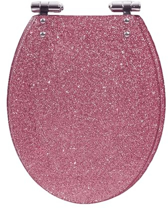 Abattant WC en résine pailletée, Fermeture Douce, Nettoyage Facile, Ovale, Rose, 36 x 42 cm
