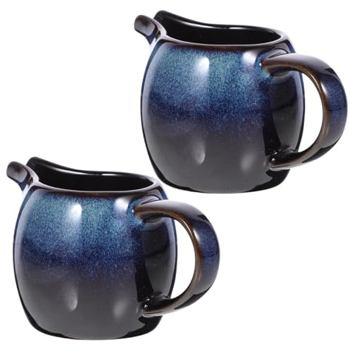 Hoement 2pcs Petit Pot à Lait en Céramique Bleu avec Poignée et Bec Verseur, Design Compact et Élégant pour Maison et Thé de L'après-midi