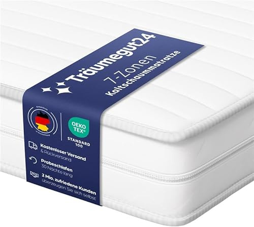 Träumegut24 AquaFlex 7-Zonen Matratze 140x200 cm | H3&H4 | Ergonomische Kaltschaummatratze | Hypoallergen & Antibakteriell | Bezug abnehmbar & waschbar | Oeko-TEX® | (16cm, 140 x 200 cm)