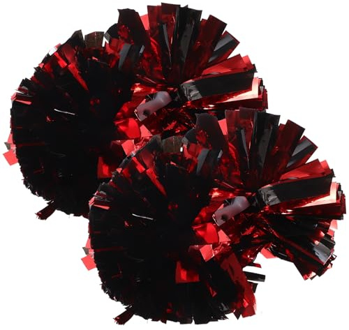 Veemoon Lot de 2 Pompons Compacts de Cheerleading en Plastique Pet 10 Cm Rouge et Noir, Accessoire de Performance pour Danse et Encouragement, Pompons Brillants pour Compétitions