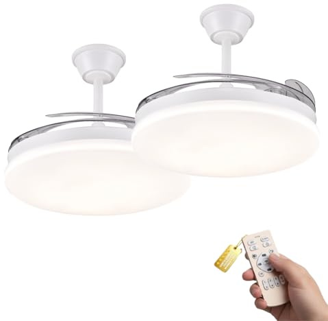 FAN PROJECT Ventilador de Techo Blanco Silencioso con LED - Ventiladores Retractil con Tonos de Luz y Función Verano e Invierno con APP - 30 W Motor DC con 4 Aspas (2)