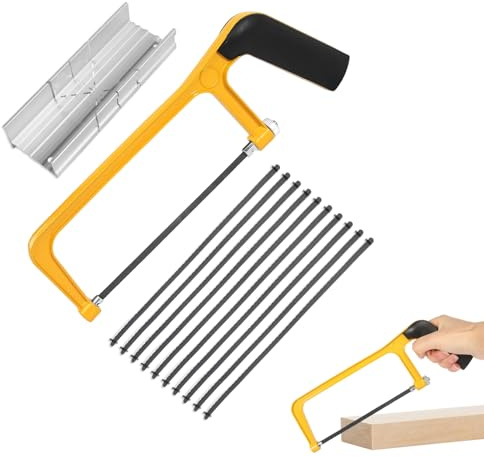 6 Inch Junior Hacksaw with Mitre Block Set, Hacksaw Metal with 10 Saws for Metal Mini Hacksaw Blades for Metal Cutting Plastic, PVC Pipe,Tile（Yellow）