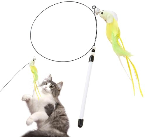 Kattfiskeleksak – 80 cm sysselsättningsfiskespö, interaktiv stav leksak för katter, mot tristess, mental stimulering, aktivitet efter måltider, träning, för hem och bo