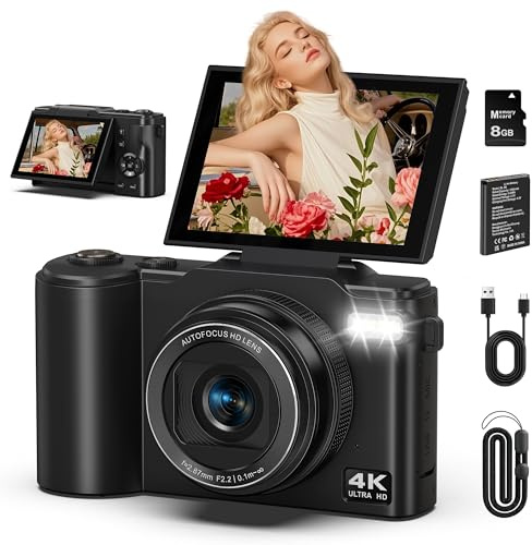 Digitalkamera 4K 64MP Kamera Fotokamera mit 3.0'' 180° Flip-Bildschirm | 18X Digitalzoom, 1500mAh Batterie Autofokus Fotoapparat, Tragbar Kompaktkamera für Teenager Erwachsene Anfänger