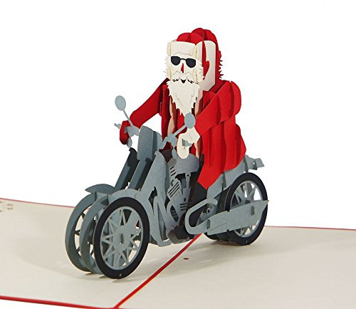 3D KARTE Weihnachtsmann auf Motorrad I Pop-Up Karte als Gutschein oder Weihnachtsgruß I Klappkarte zu Weihnachten