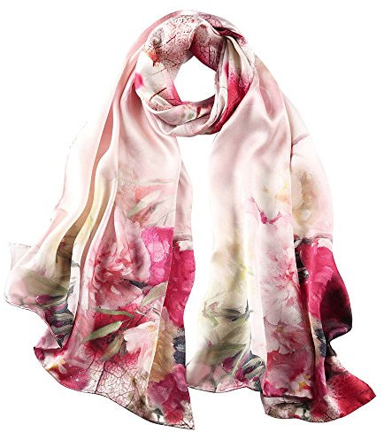 STORY OF SHANGHAI Seidenschal Damen 100% Seide, 20+ Bunte Luxuriöse Schals, Warm & Weich, als Stola Seidentuch Halstuch Pashmina - 53 * 170 cm Elegant Rot Blumen