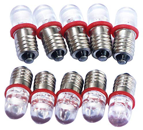 GutReise 10x E10 DC 6V Red Spotlight LED Lamps Light Bulbs + 10pcs E10 Lamp Socket Base