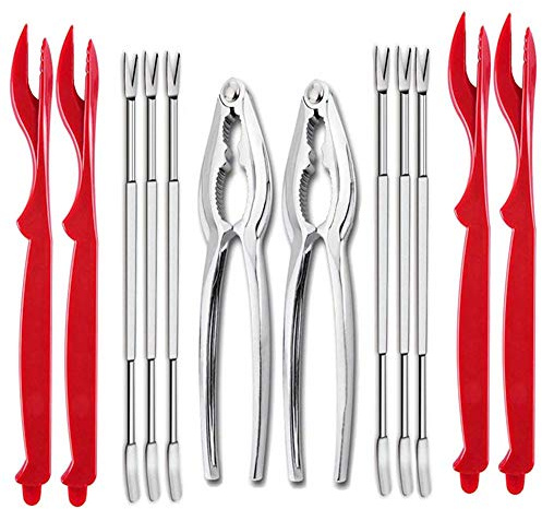 12-teiliges Knallbonbon- und Werkzeug-Set, inklusive 2 Knallbonbons in Krabbenbeinen, 4 Hummerschälern und 6 Krabbengabeln/Plektren