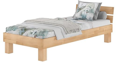 Erst-Holz®Buchebett Natur Massivholz Einzelbett Holzbett 100x200 Futonbett Rollrost Matratze 60.80-10FLM