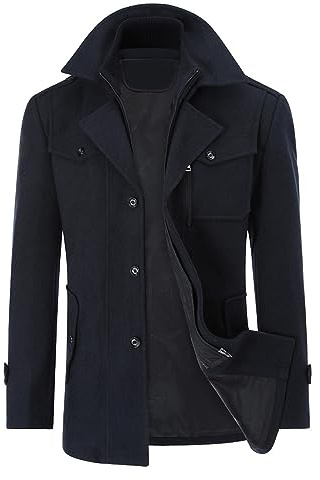 YOUTHUP Cappotti per Uomo Giacche di Lana Elegante Trincea Cappotto Invernale Regular Fit, Blu-sottile, L