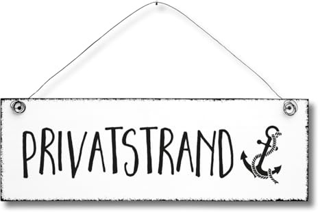 Privatstrand - Anker Strand Meer maritim Dekoschild Türschild Wandschild Holz Deko Wand Tür Schild 10x30cm Holzdeko Holzbild Geschenk Mitbringsel