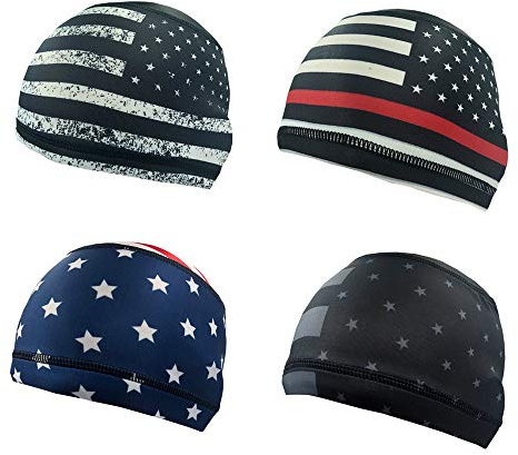 4 Pack Cooling Skull Cap Sweat Wicking Helmet Liner Beanie Running Cycling Head Wrap Hat for Men Women Sports