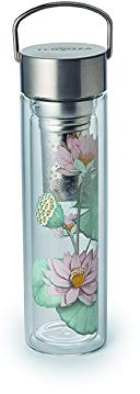 Flowtea Padma doppelwandiges Glas mit Edelstahlsieb, inklusive Neoprenhülle, mit Trageschlaufe, im attraktiven Geschenkkarton, 0,35 l