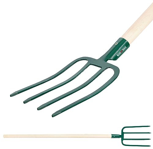 KOTARBAU® Stahlforke mit 4 Flachzinken Schwarz für Gartenarbeiten Mistgabel Mistforke