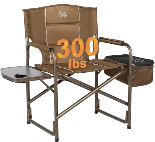 TIMBER RIDGE Folding Camping Chair with Cooler Bag, Director Chair Foldable with Side Table for Adults, Camp Chairs for Outdoor, Lawn, Sports, Fishing, Heavy Duty Supports 300lbs, Earth Brown